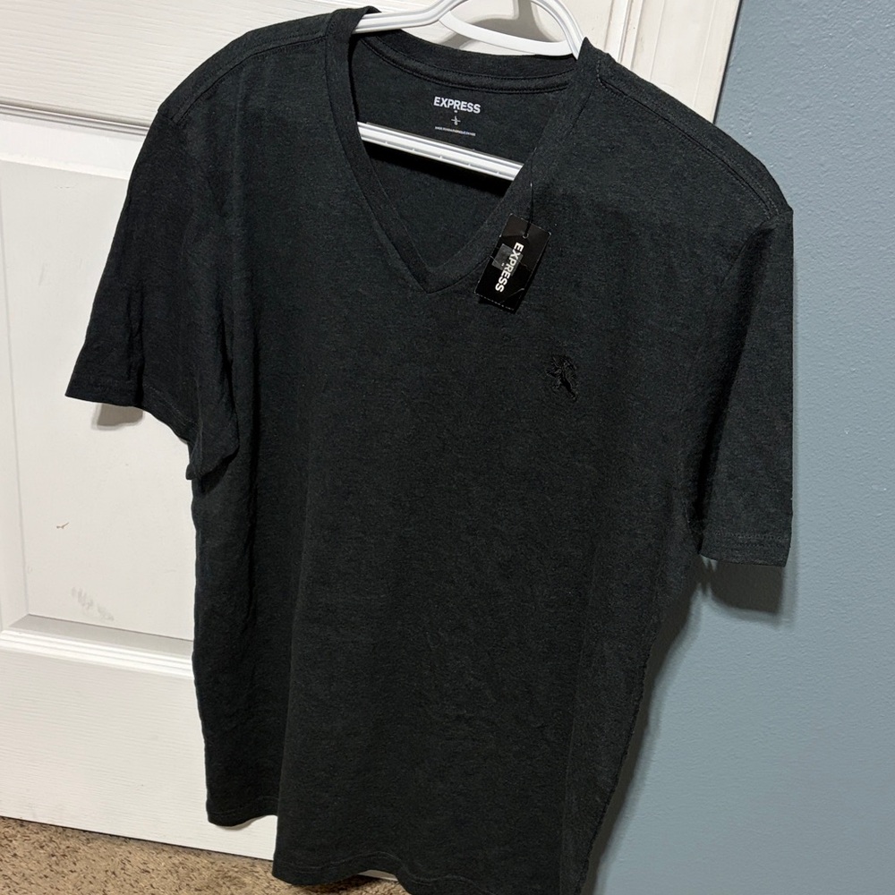 Express Men's Charcoal V-Neck Tee
